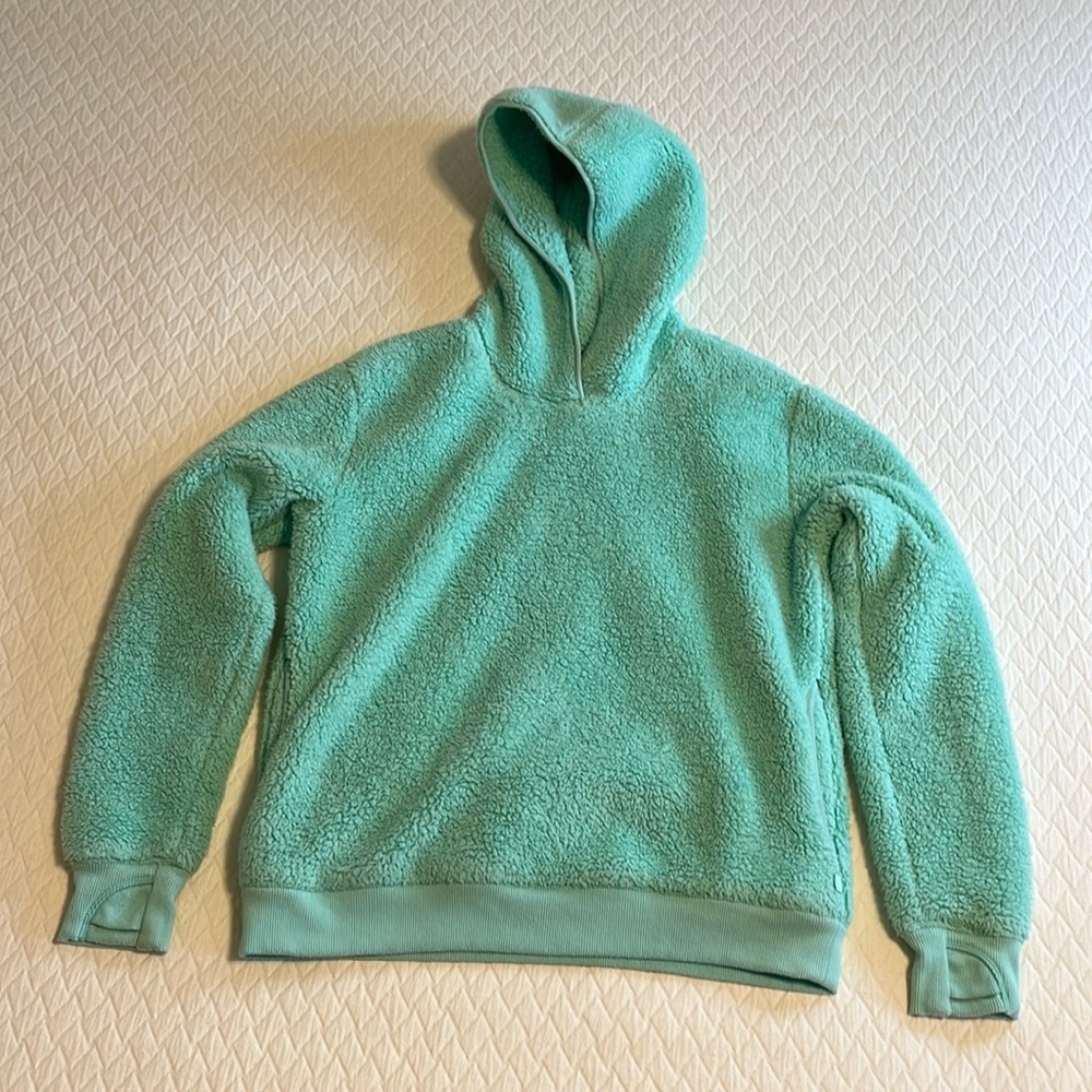 Athleta Girl pullover fleece sweatshirt hoodie, soft! seafoam green, XL (14)